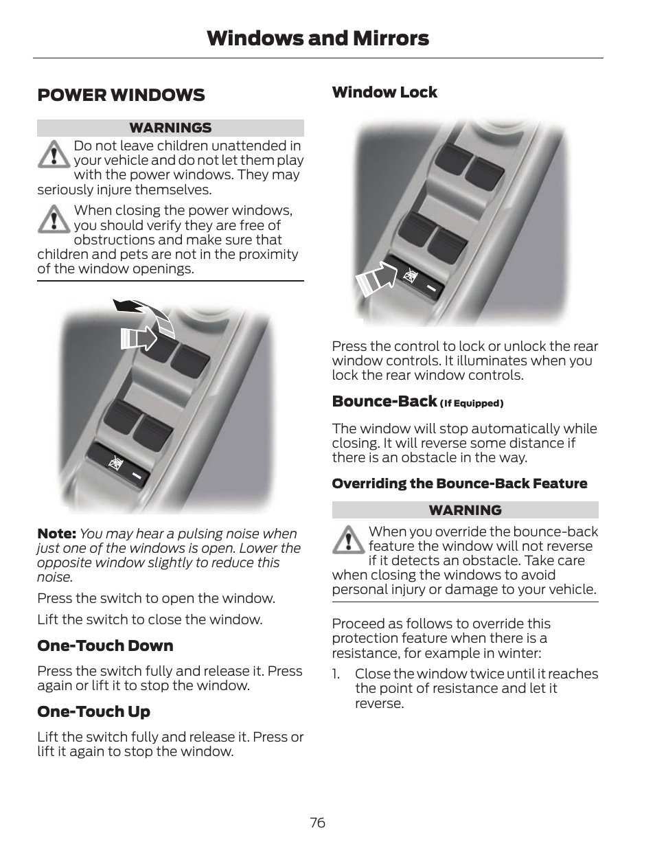 Windows and mirrors, Power windows | FORD 2013 C-MAX Hybrid v.1 User Manual | Page 79 / 446