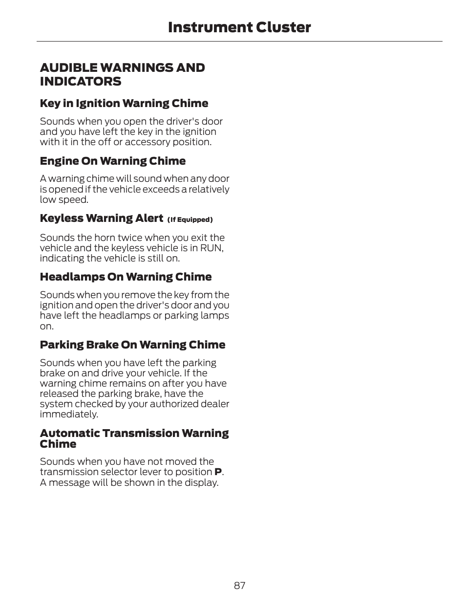 Instrument cluster, Audible warnings and indicators | FORD 2013 C-MAX Hybrid v.1 User Manual | Page 90 / 446