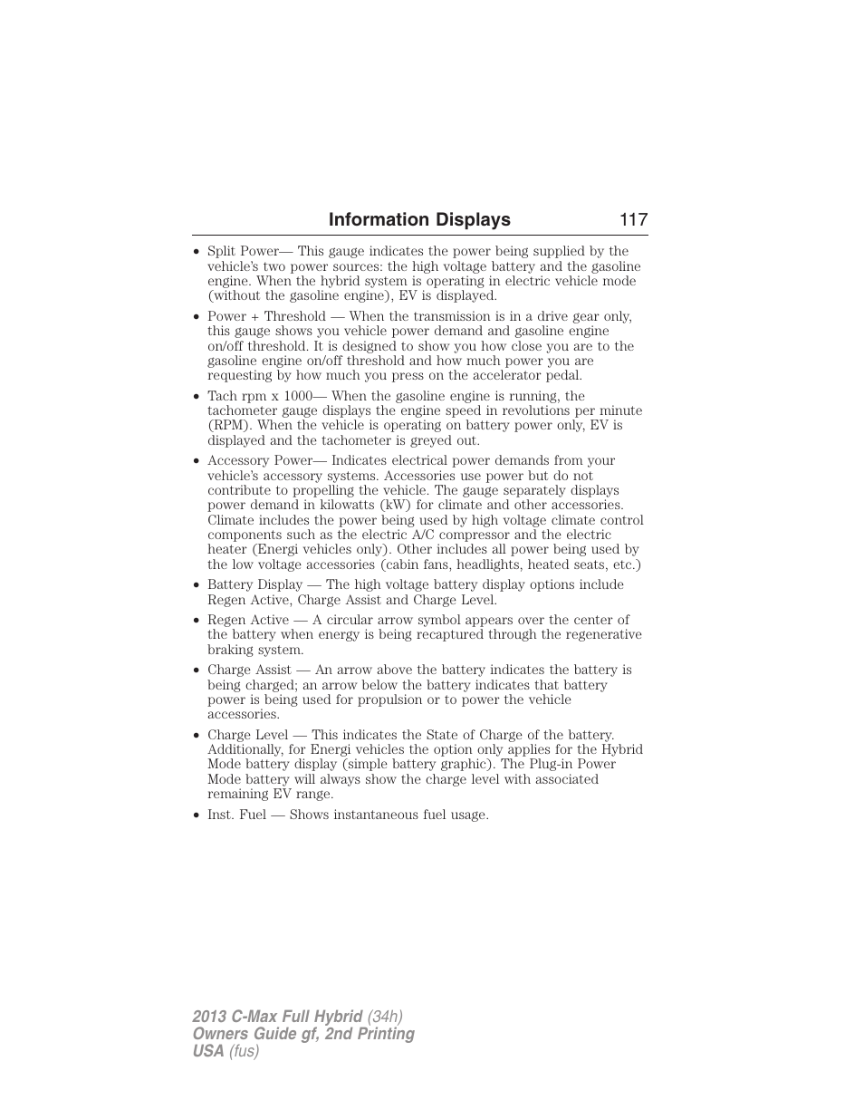 Information displays 117 | FORD 2013 C-MAX Hybrid v.2 User Manual | Page 118 / 524