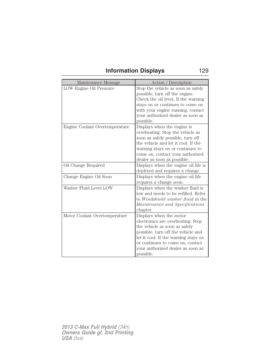Information displays 129 | FORD 2013 C-MAX Hybrid v.2 User Manual | Page 130 / 524