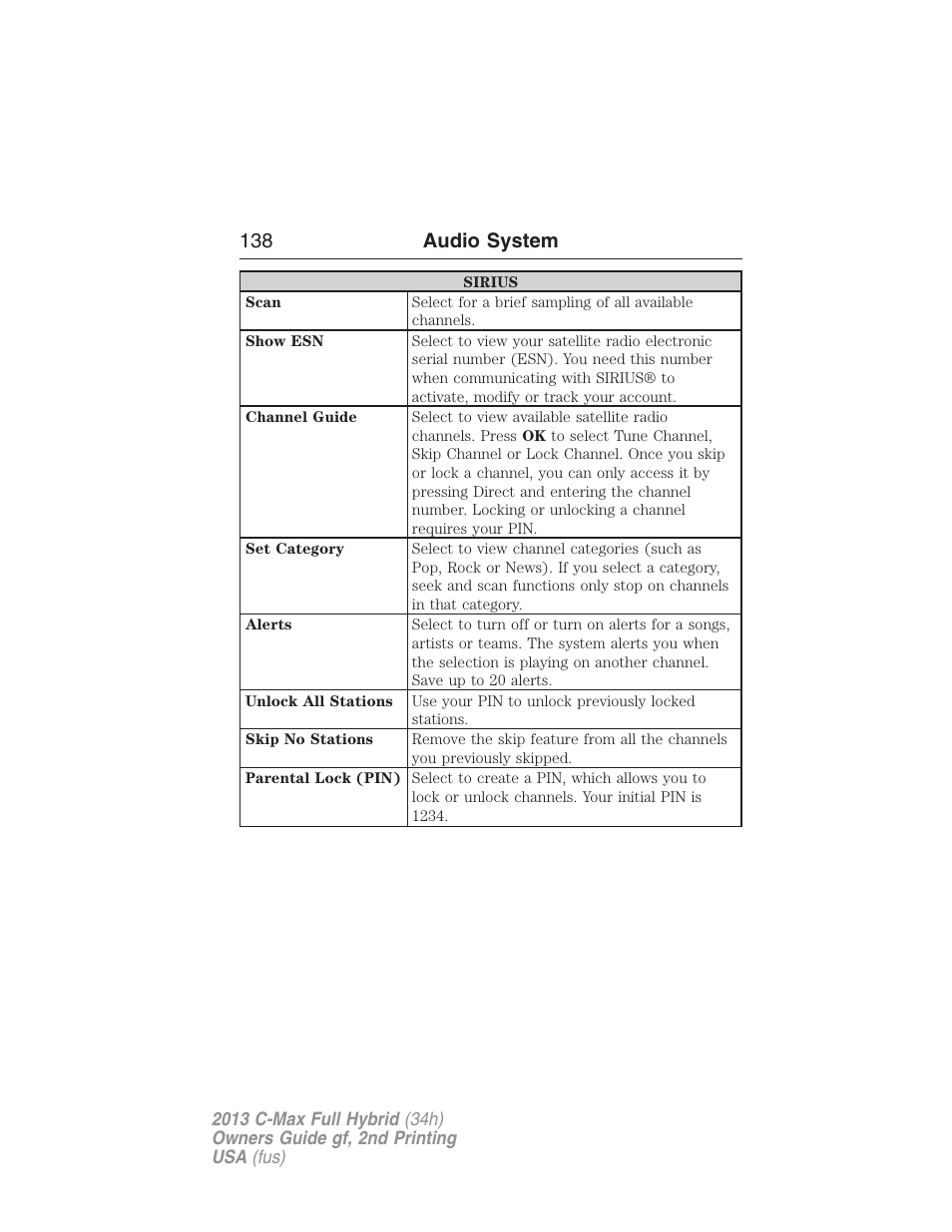 138 audio system | FORD 2013 C-MAX Hybrid v.2 User Manual | Page 139 / 524