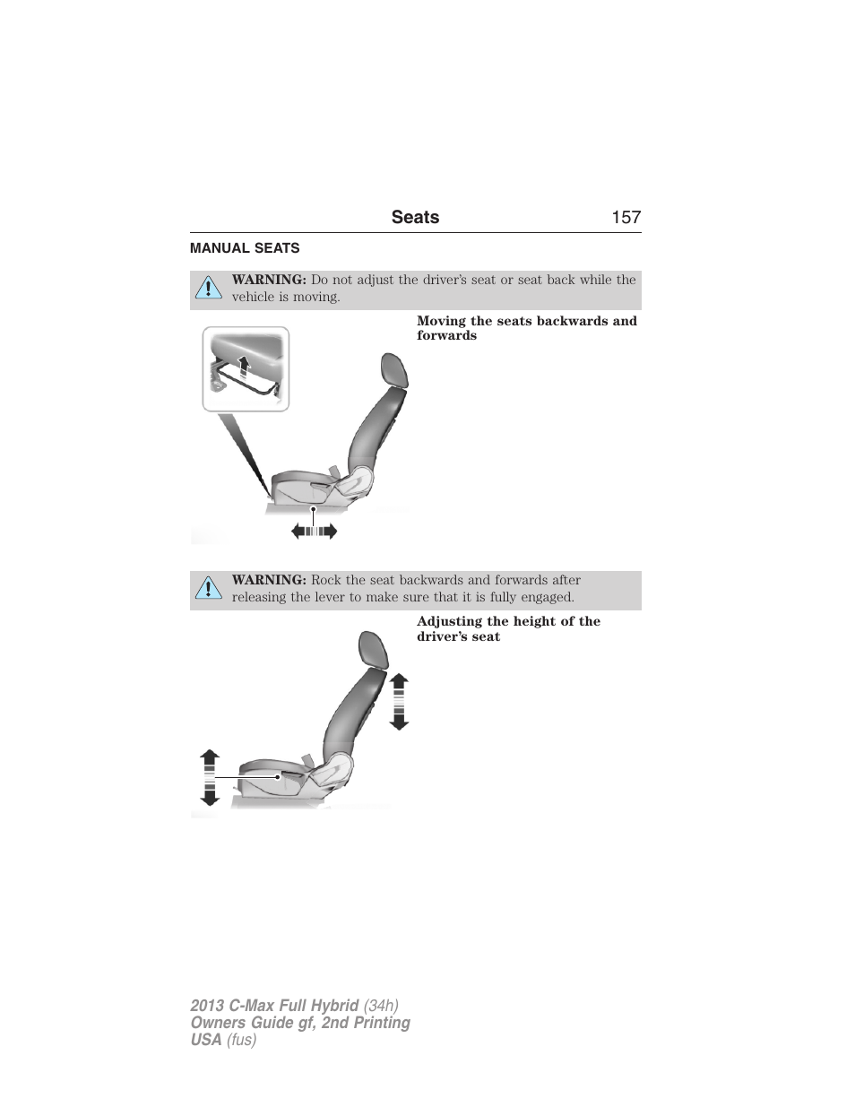 Manual seats | FORD 2013 C-MAX Hybrid v.2 User Manual | Page 158 / 524