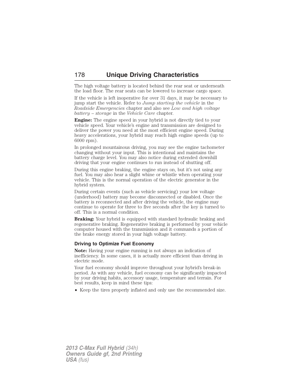 Driving to optimize fuel economy, 178 unique driving characteristics | FORD 2013 C-MAX Hybrid v.2 User Manual | Page 179 / 524