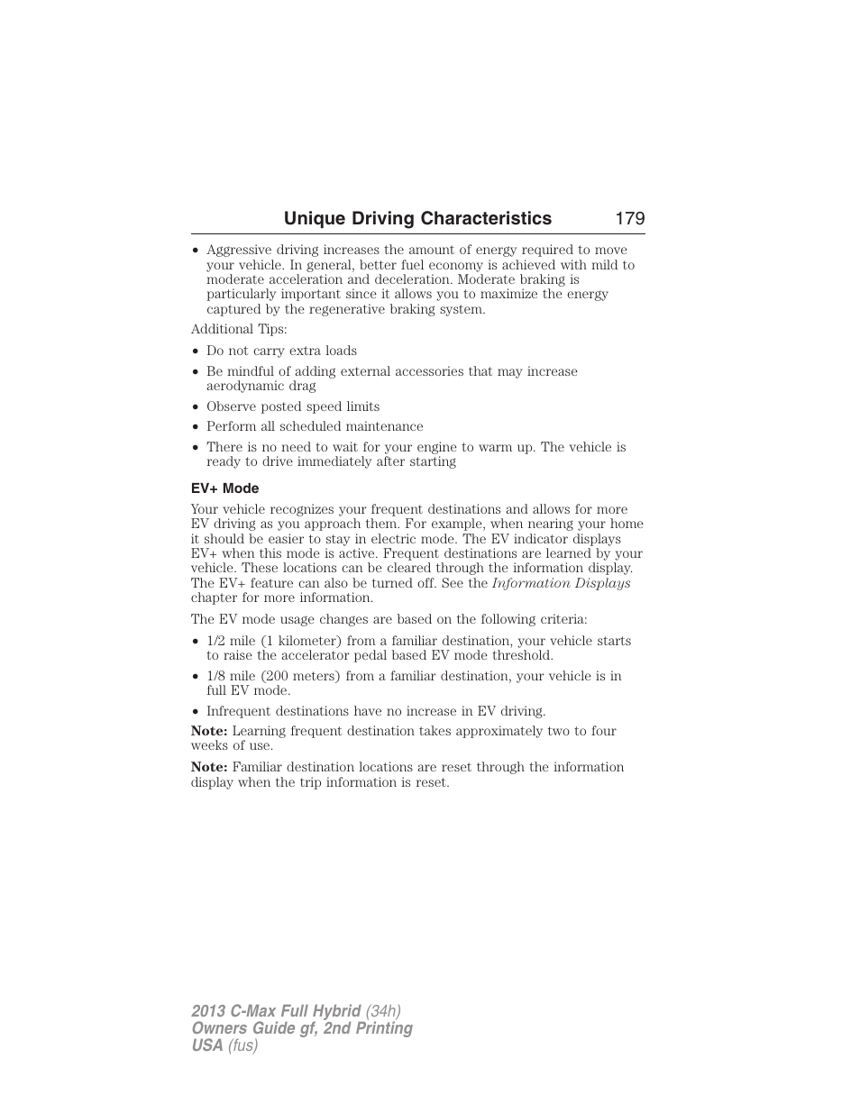 Ev+ mode, Unique driving characteristics 179 | FORD 2013 C-MAX Hybrid v.2 User Manual | Page 180 / 524