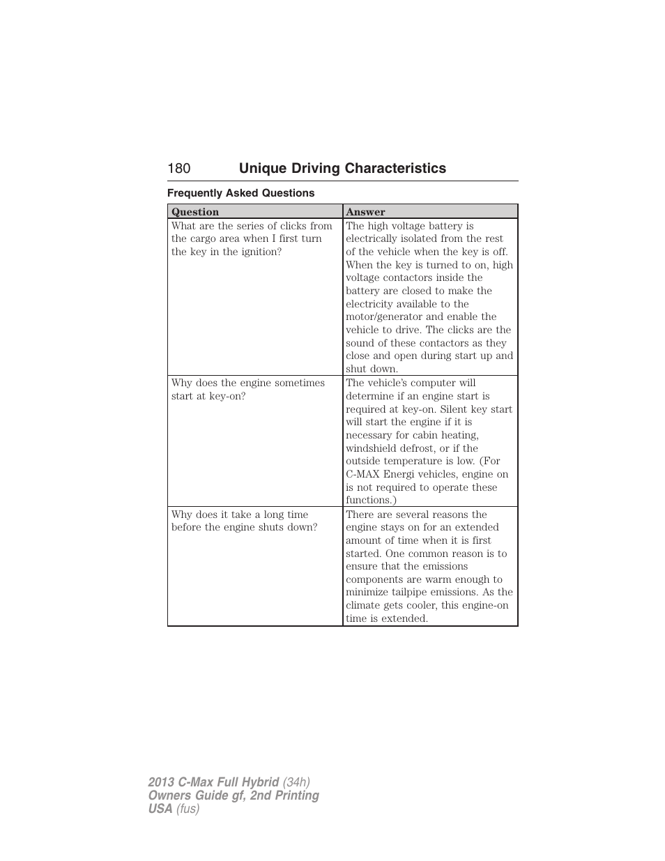 Frequently asked questions, 180 unique driving characteristics | FORD 2013 C-MAX Hybrid v.2 User Manual | Page 181 / 524