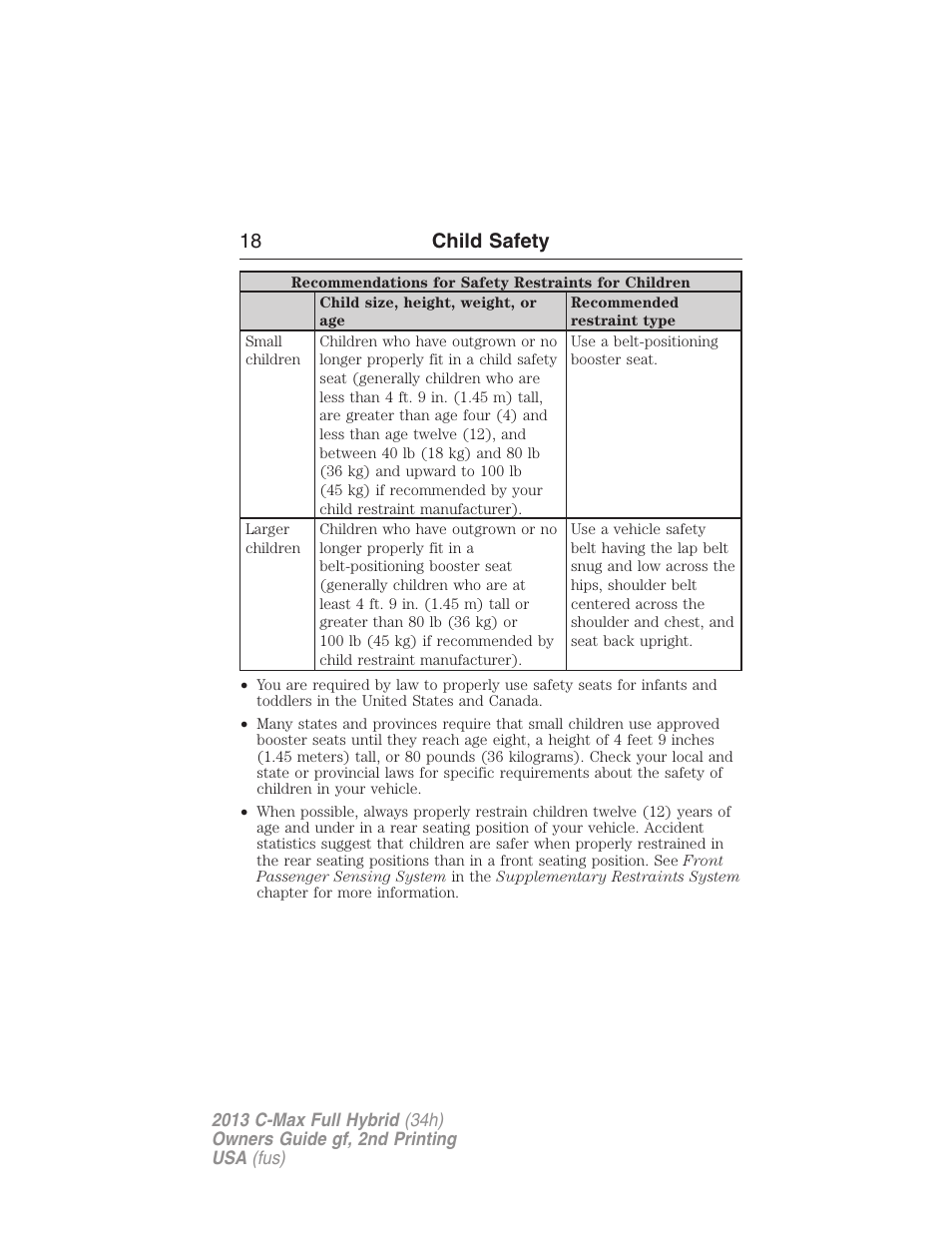 18 child safety | FORD 2013 C-MAX Hybrid v.2 User Manual | Page 19 / 524