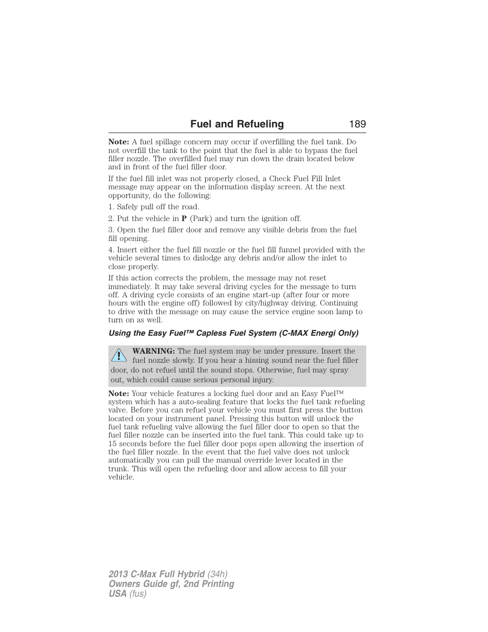Fuel and refueling 189 | FORD 2013 C-MAX Hybrid v.2 User Manual | Page 190 / 524