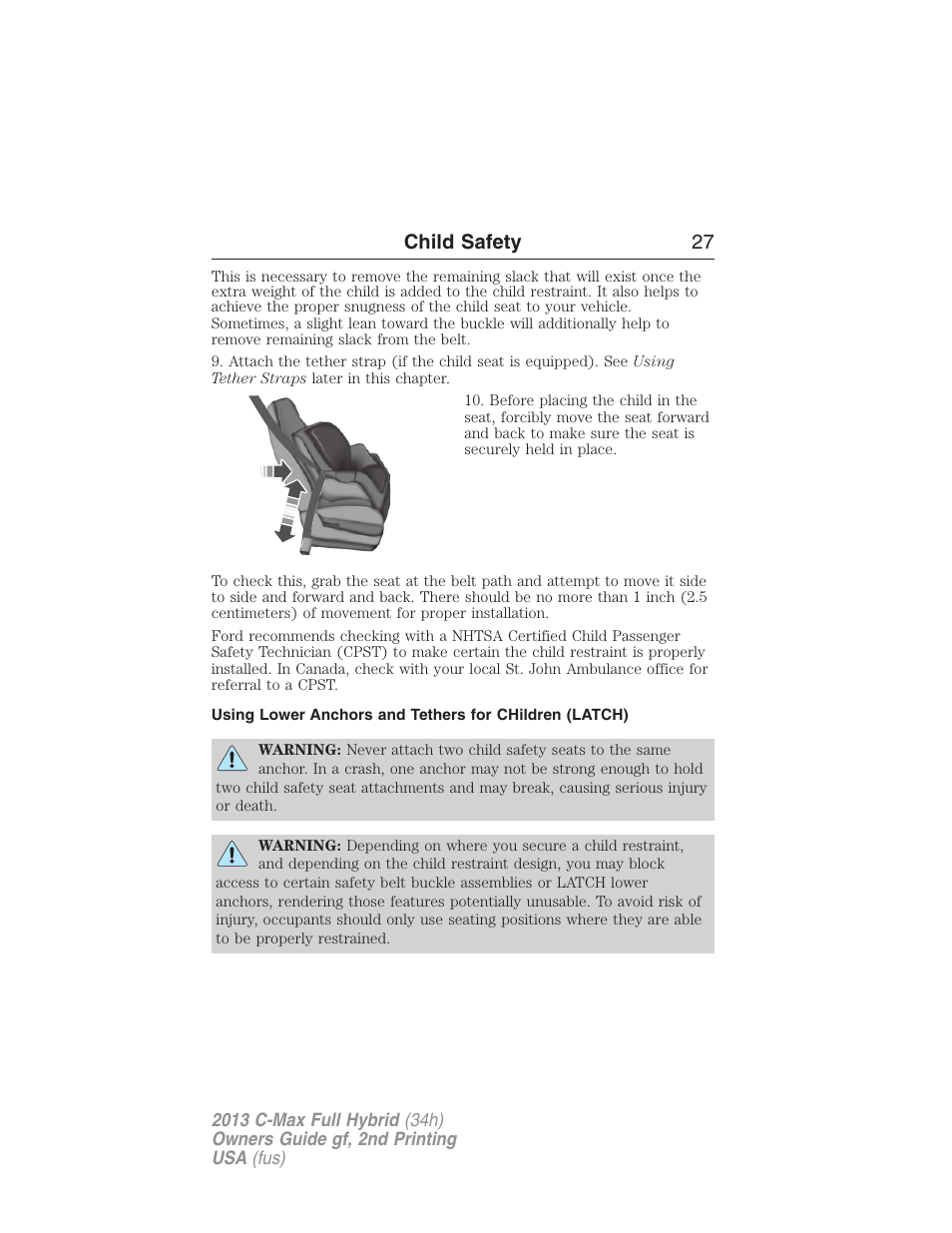 Child safety 27 | FORD 2013 C-MAX Hybrid v.2 User Manual | Page 28 / 524