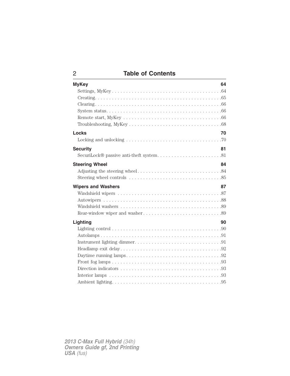 2table of contents | FORD 2013 C-MAX Hybrid v.2 User Manual | Page 3 / 524