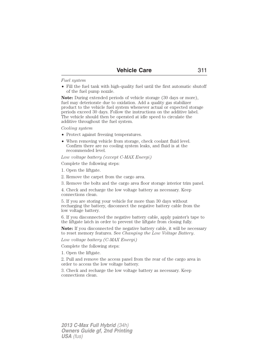 Vehicle care 311 | FORD 2013 C-MAX Hybrid v.2 User Manual | Page 312 / 524
