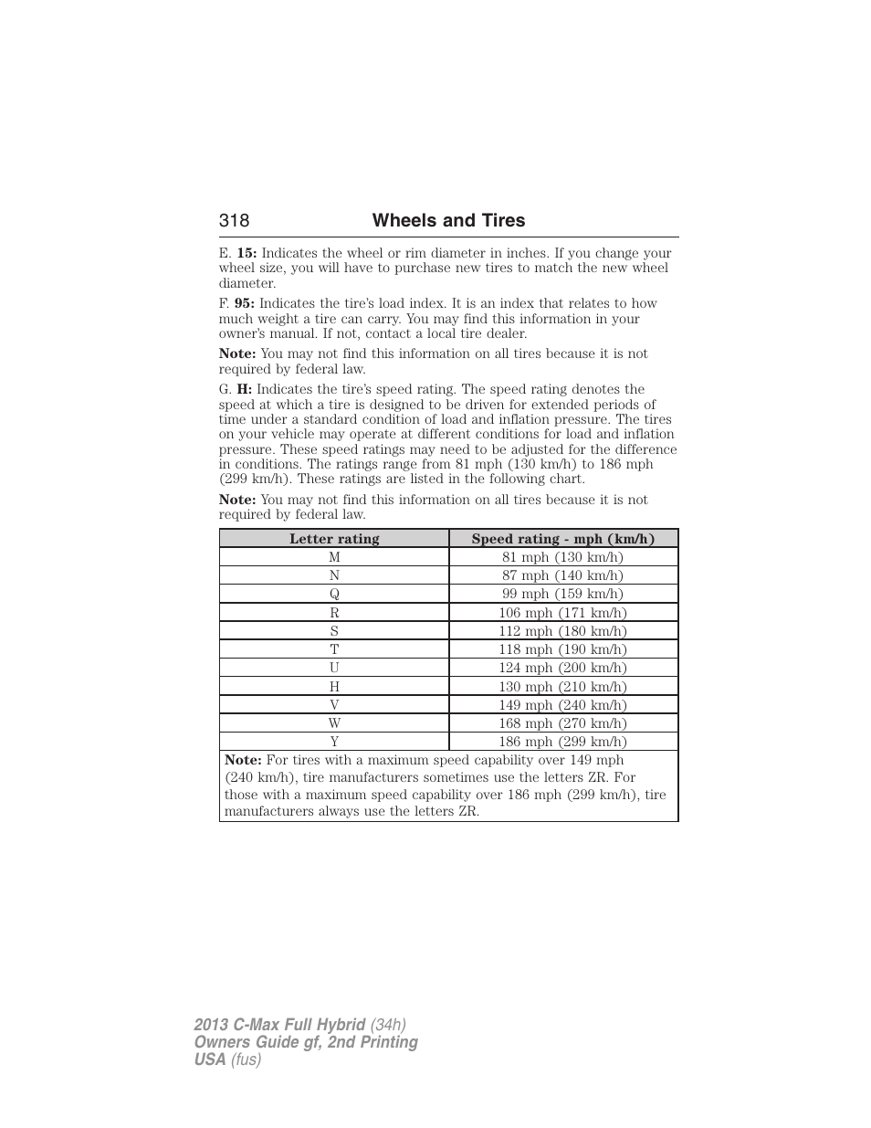 318 wheels and tires | FORD 2013 C-MAX Hybrid v.2 User Manual | Page 319 / 524