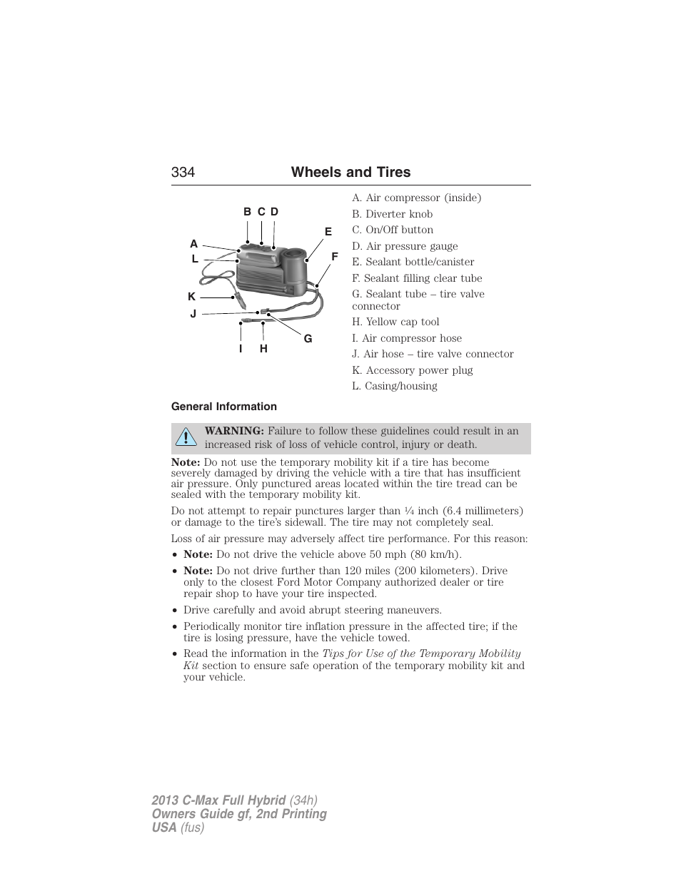 General information, 334 wheels and tires | FORD 2013 C-MAX Hybrid v.2 User Manual | Page 335 / 524