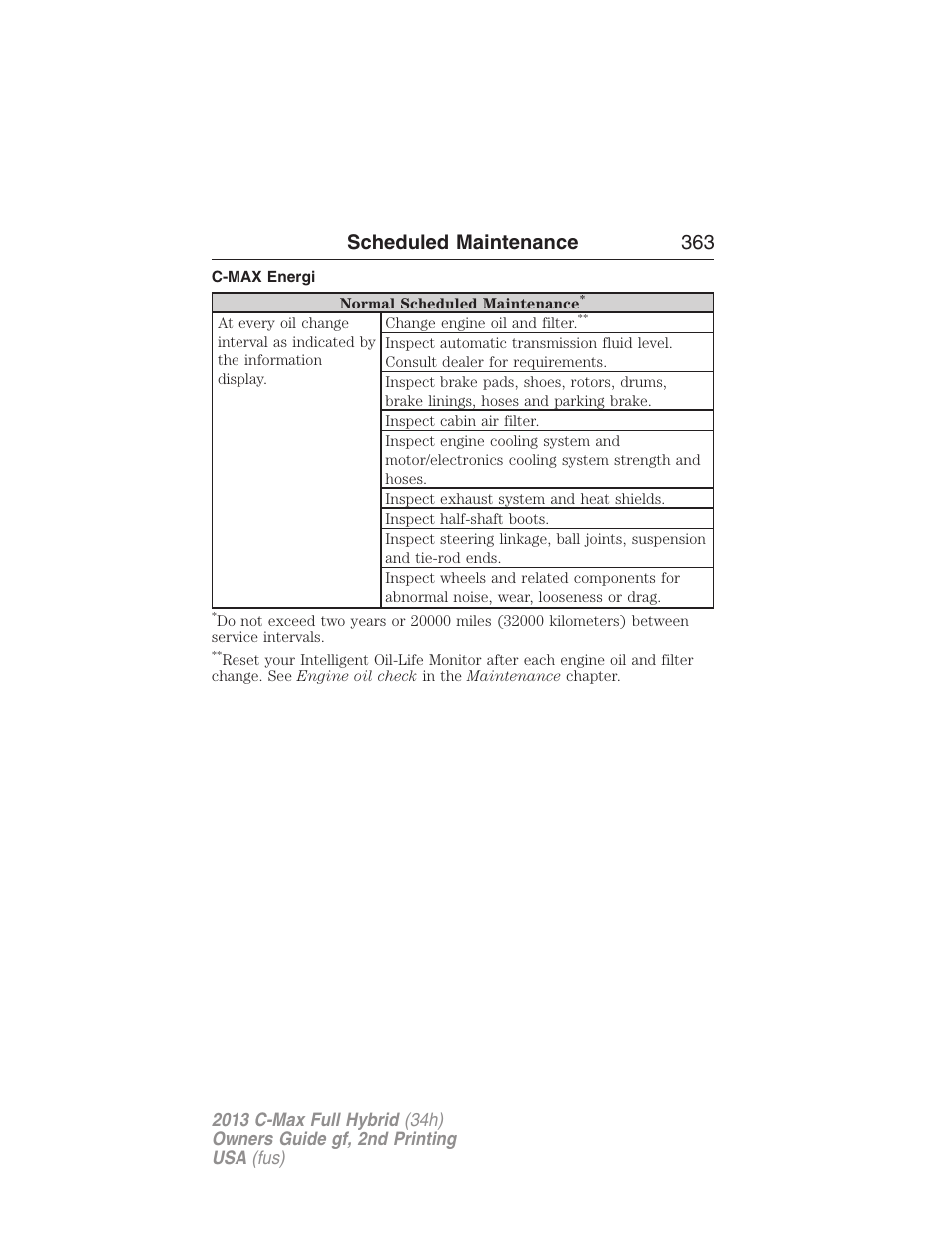 C-max energi, Scheduled maintenance 363 | FORD 2013 C-MAX Hybrid v.2 User Manual | Page 364 / 524