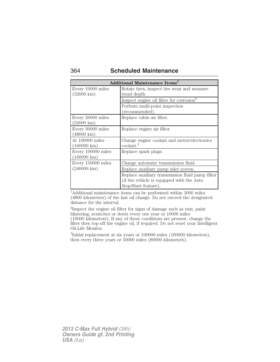 364 scheduled maintenance | FORD 2013 C-MAX Hybrid v.2 User Manual | Page 365 / 524