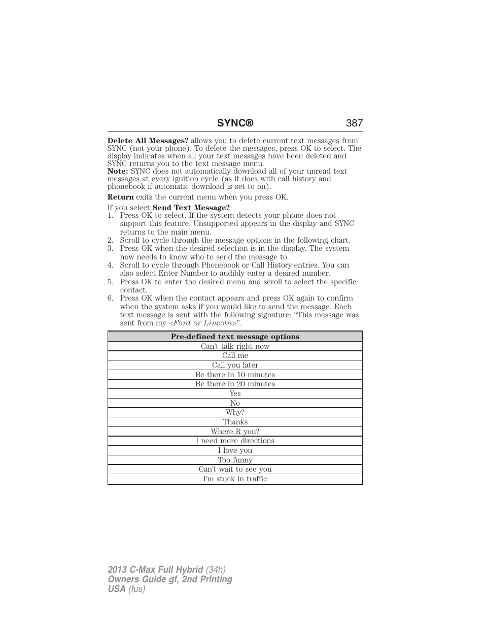 Sync® 387 | FORD 2013 C-MAX Hybrid v.2 User Manual | Page 388 / 524