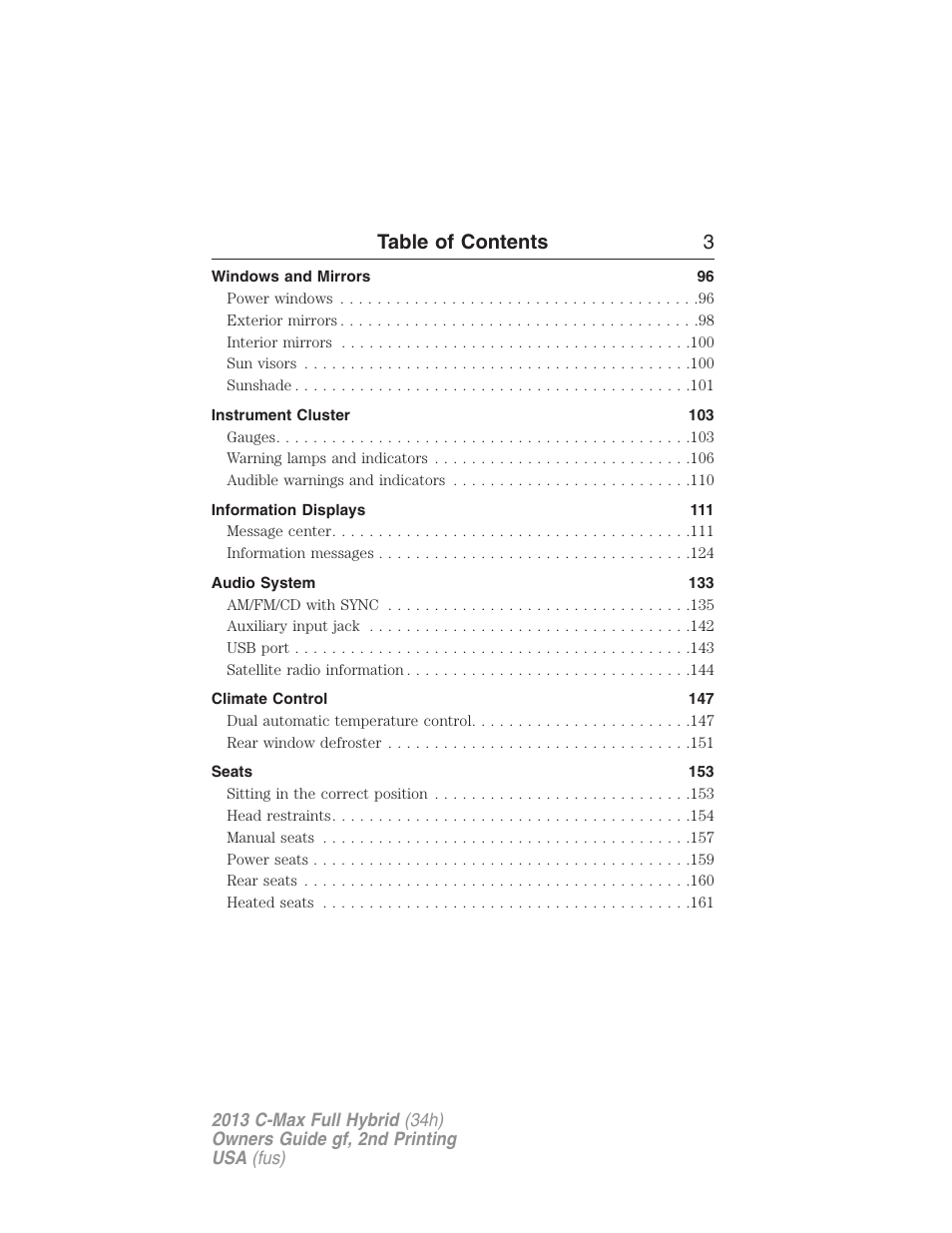 Table of contents 3 | FORD 2013 C-MAX Hybrid v.2 User Manual | Page 4 / 524