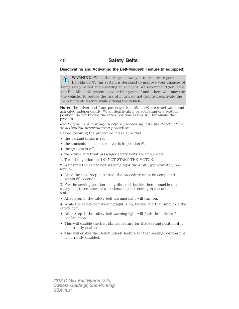 40 safety belts | FORD 2013 C-MAX Hybrid v.2 User Manual | Page 41 / 524
