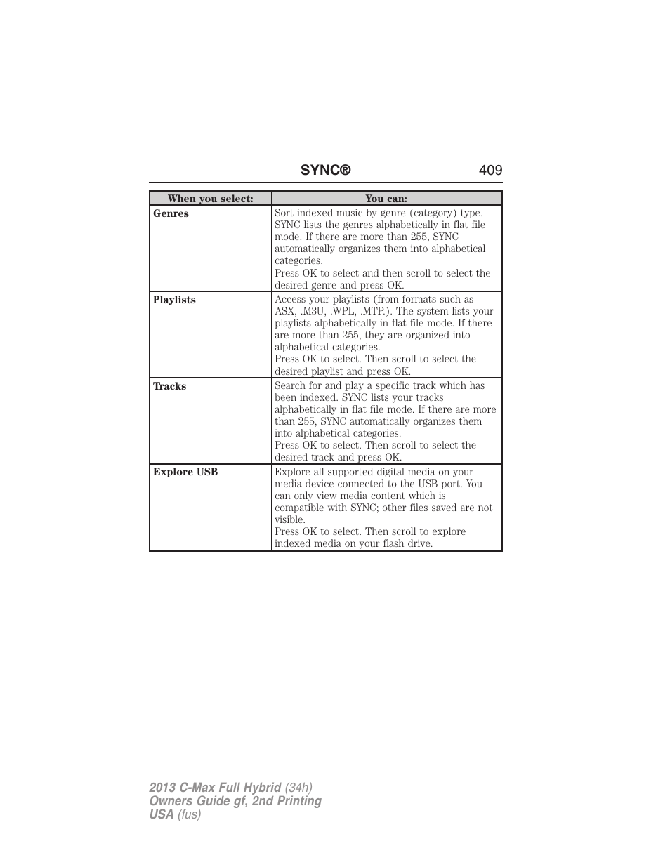 Sync® 409 | FORD 2013 C-MAX Hybrid v.2 User Manual | Page 410 / 524