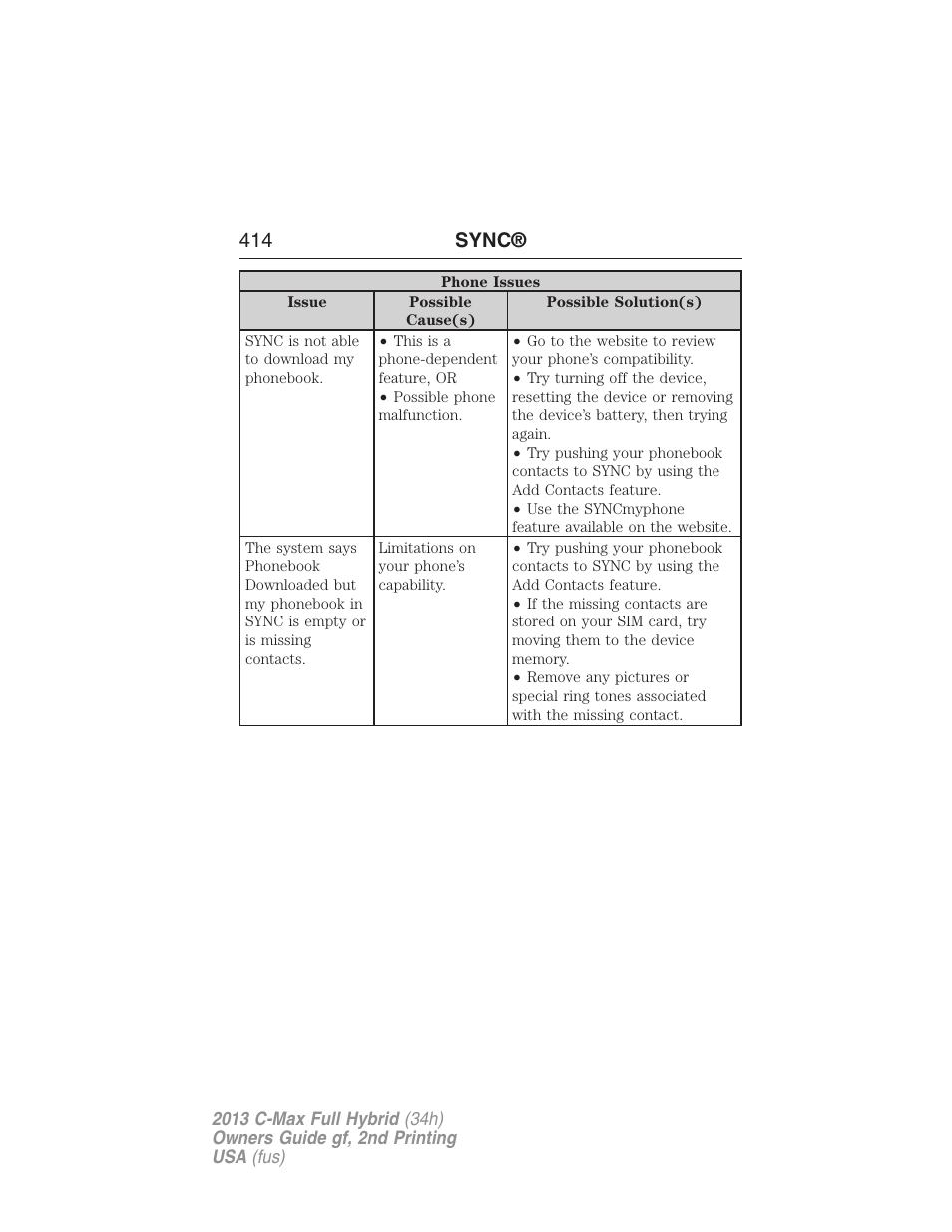 414 sync | FORD 2013 C-MAX Hybrid v.2 User Manual | Page 415 / 524