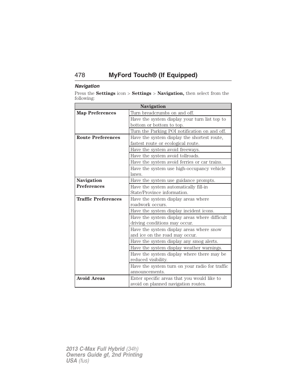 Navigation, 478 myford touch® (if equipped) | FORD 2013 C-MAX Hybrid v.2 User Manual | Page 479 / 524
