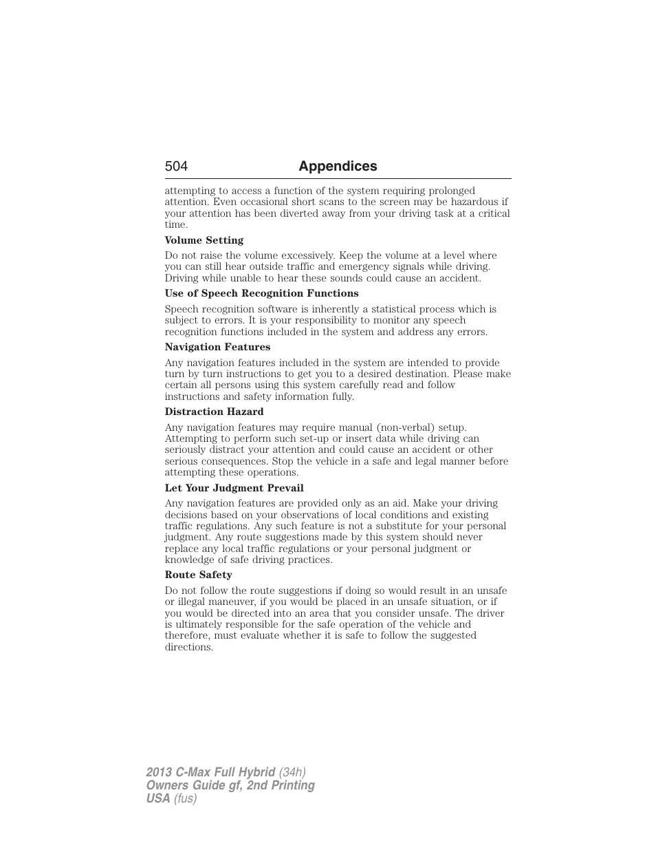 504 appendices | FORD 2013 C-MAX Hybrid v.2 User Manual | Page 505 / 524