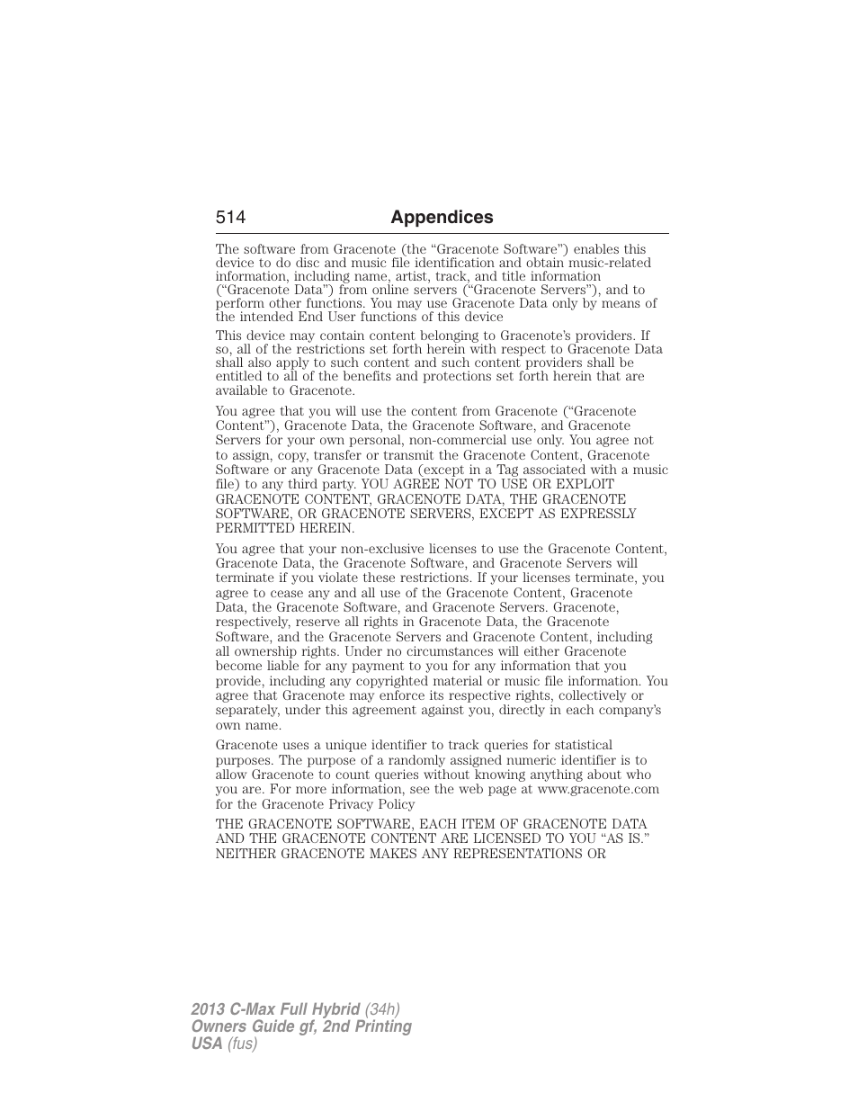 514 appendices | FORD 2013 C-MAX Hybrid v.2 User Manual | Page 515 / 524