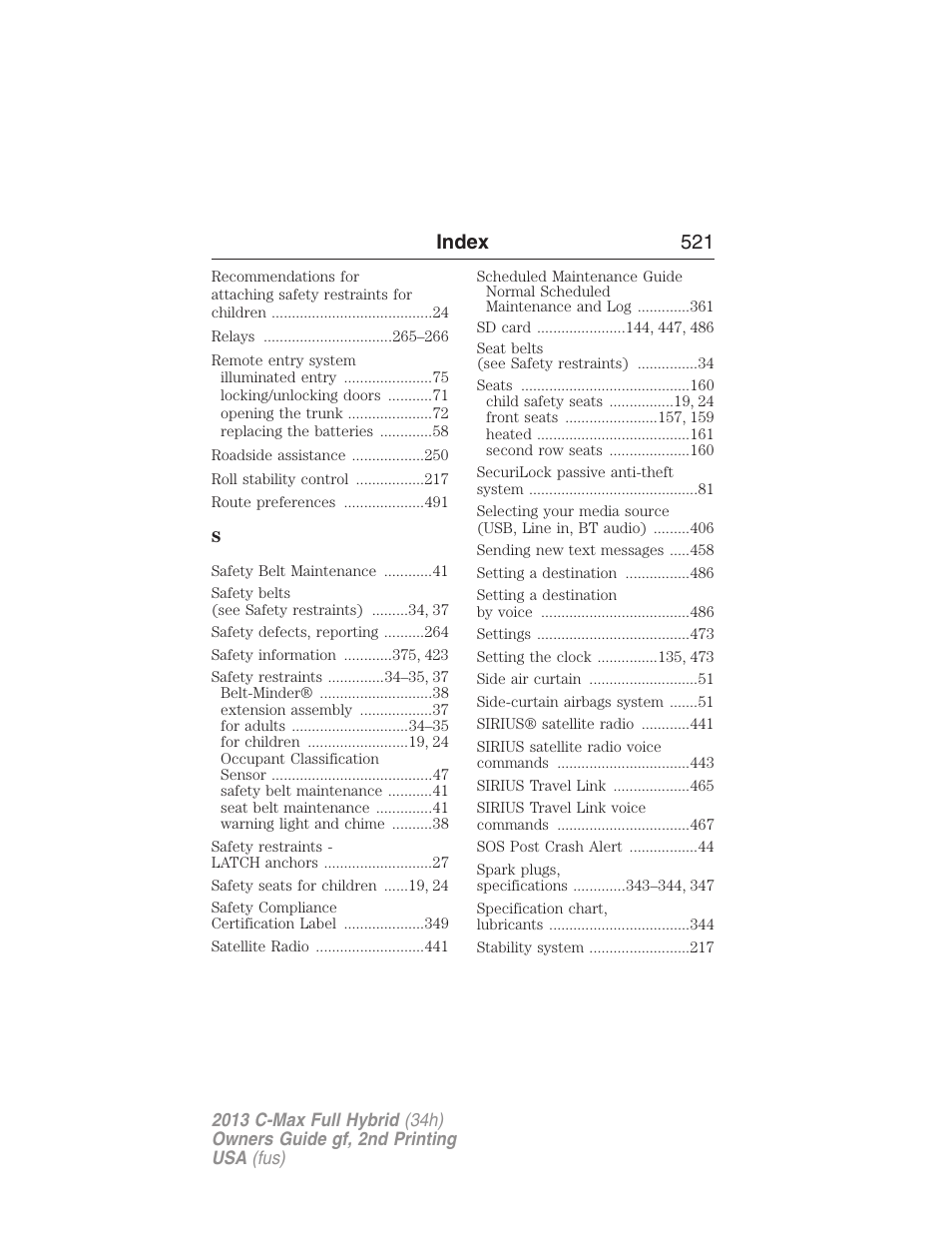 Index 521 | FORD 2013 C-MAX Hybrid v.2 User Manual | Page 522 / 524