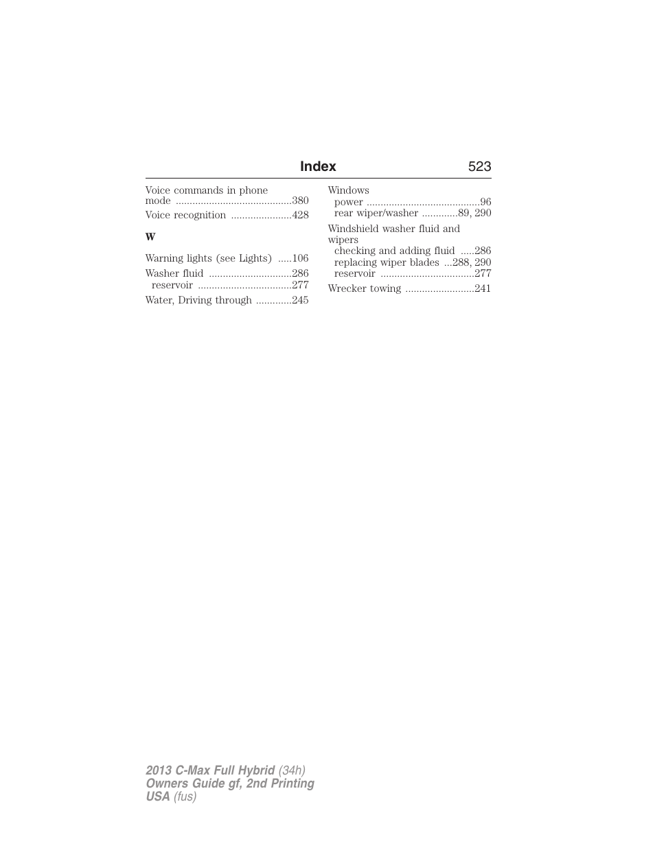 Index 523 | FORD 2013 C-MAX Hybrid v.2 User Manual | Page 524 / 524