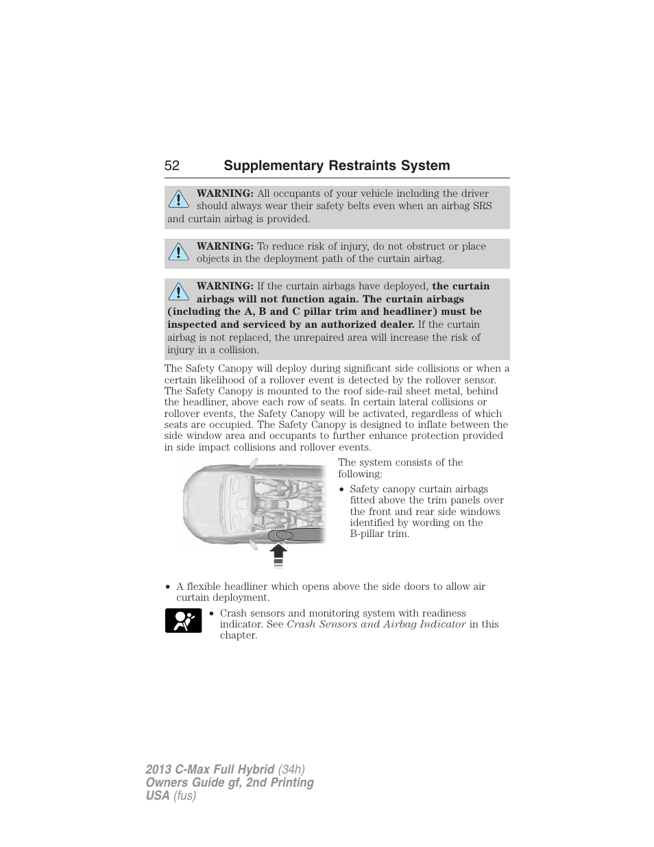52 supplementary restraints system | FORD 2013 C-MAX Hybrid v.2 User Manual | Page 53 / 524