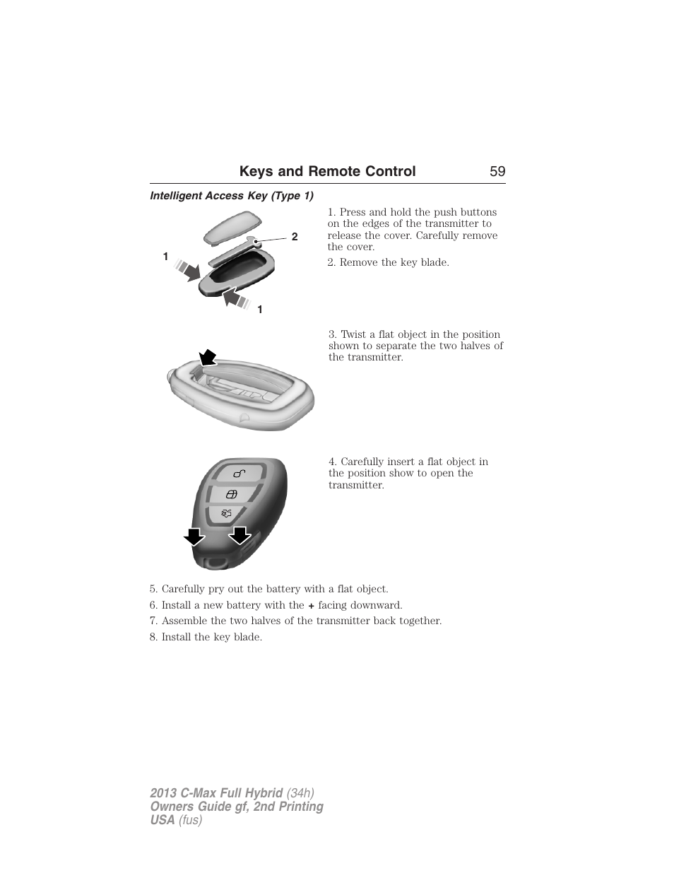 Intelligent access key (type 1), Keys and remote control 59 | FORD 2013 C-MAX Hybrid v.2 User Manual | Page 60 / 524