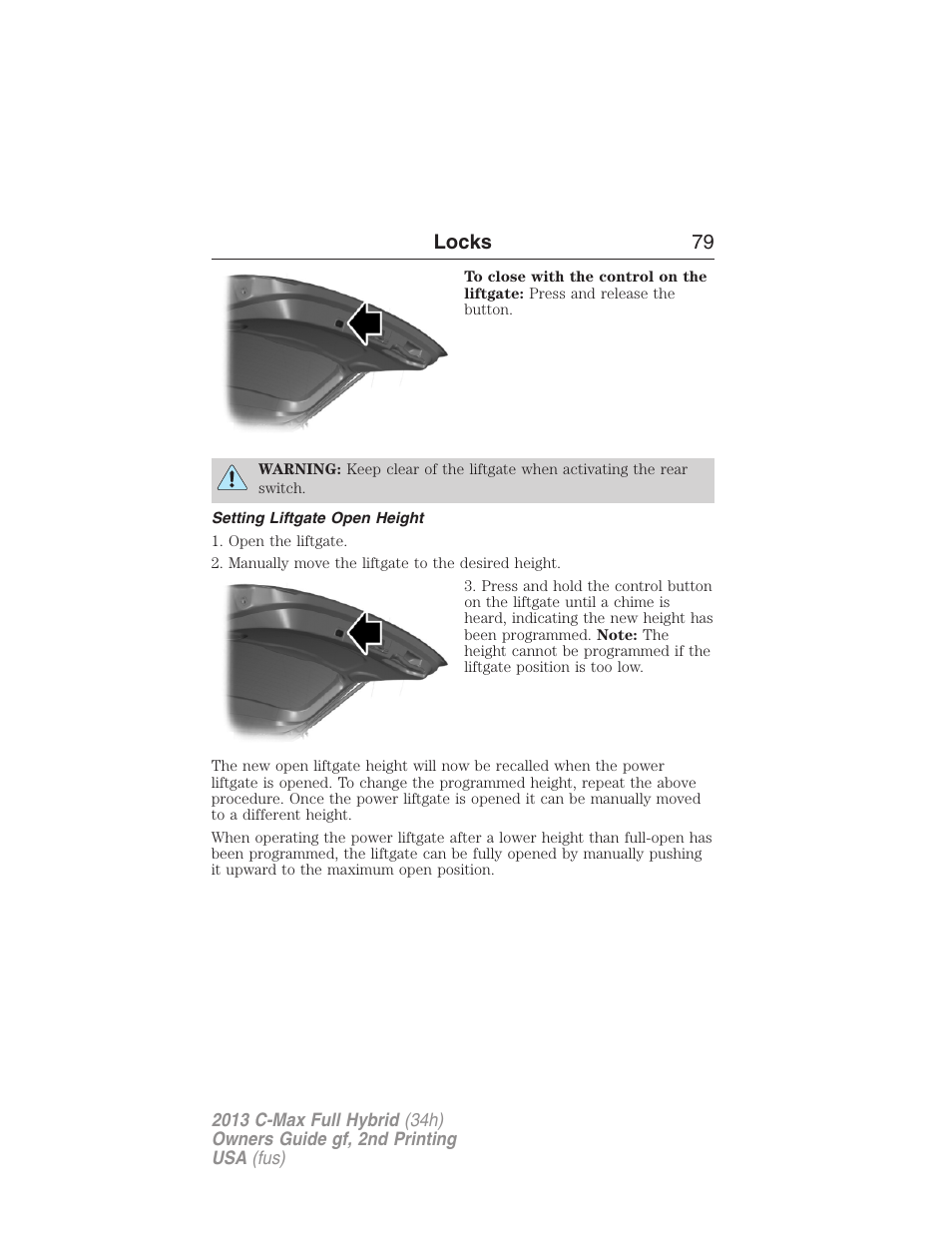 Setting liftgate open height, Locks 79 | FORD 2013 C-MAX Hybrid v.2 User Manual | Page 80 / 524