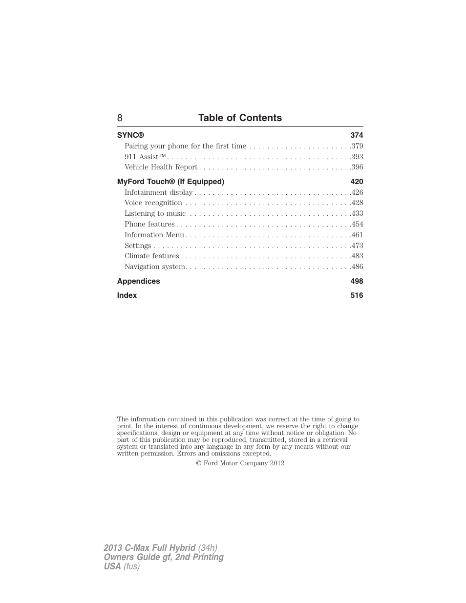 8table of contents | FORD 2013 C-MAX Hybrid v.2 User Manual | Page 9 / 524