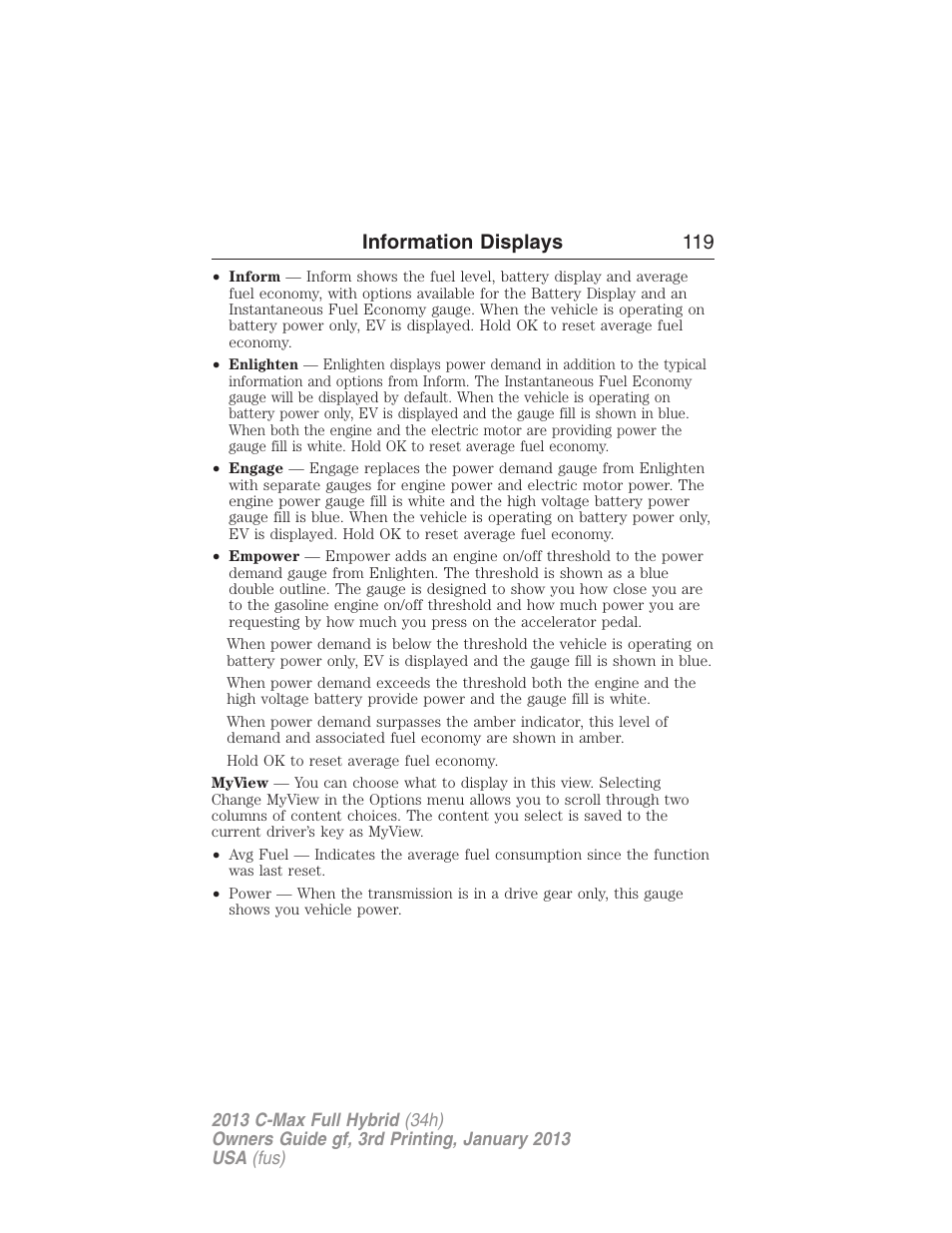 Information displays 119 | FORD 2013 C-MAX Hybrid v.3 User Manual | Page 120 / 552