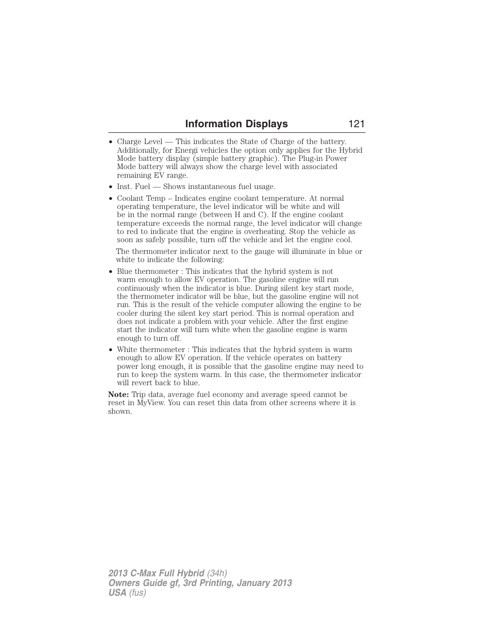 Information displays 121 | FORD 2013 C-MAX Hybrid v.3 User Manual | Page 122 / 552