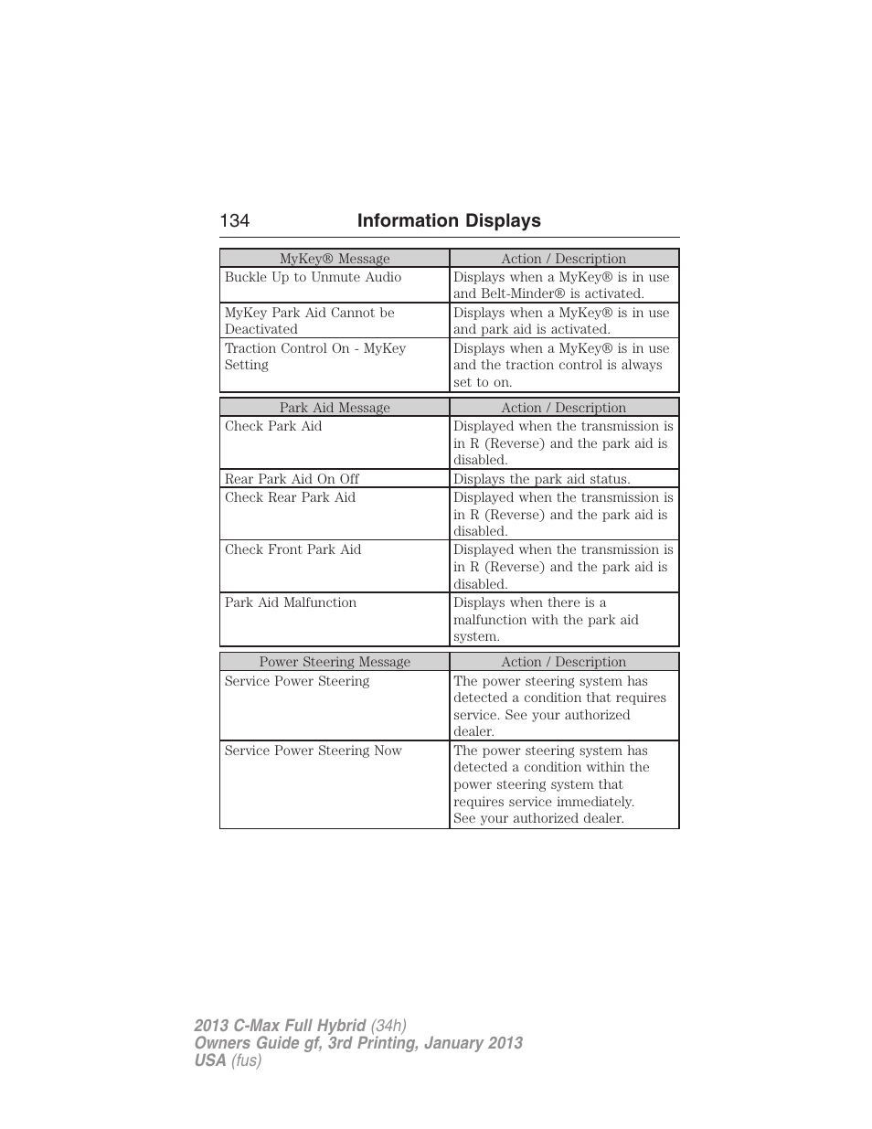 134 information displays | FORD 2013 C-MAX Hybrid v.3 User Manual | Page 135 / 552