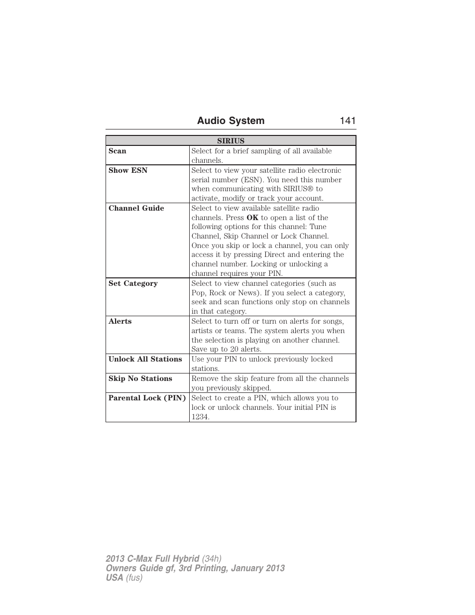 Audio system 141 | FORD 2013 C-MAX Hybrid v.3 User Manual | Page 142 / 552