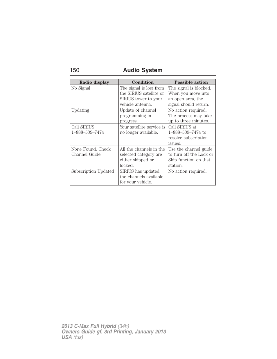 150 audio system | FORD 2013 C-MAX Hybrid v.3 User Manual | Page 151 / 552