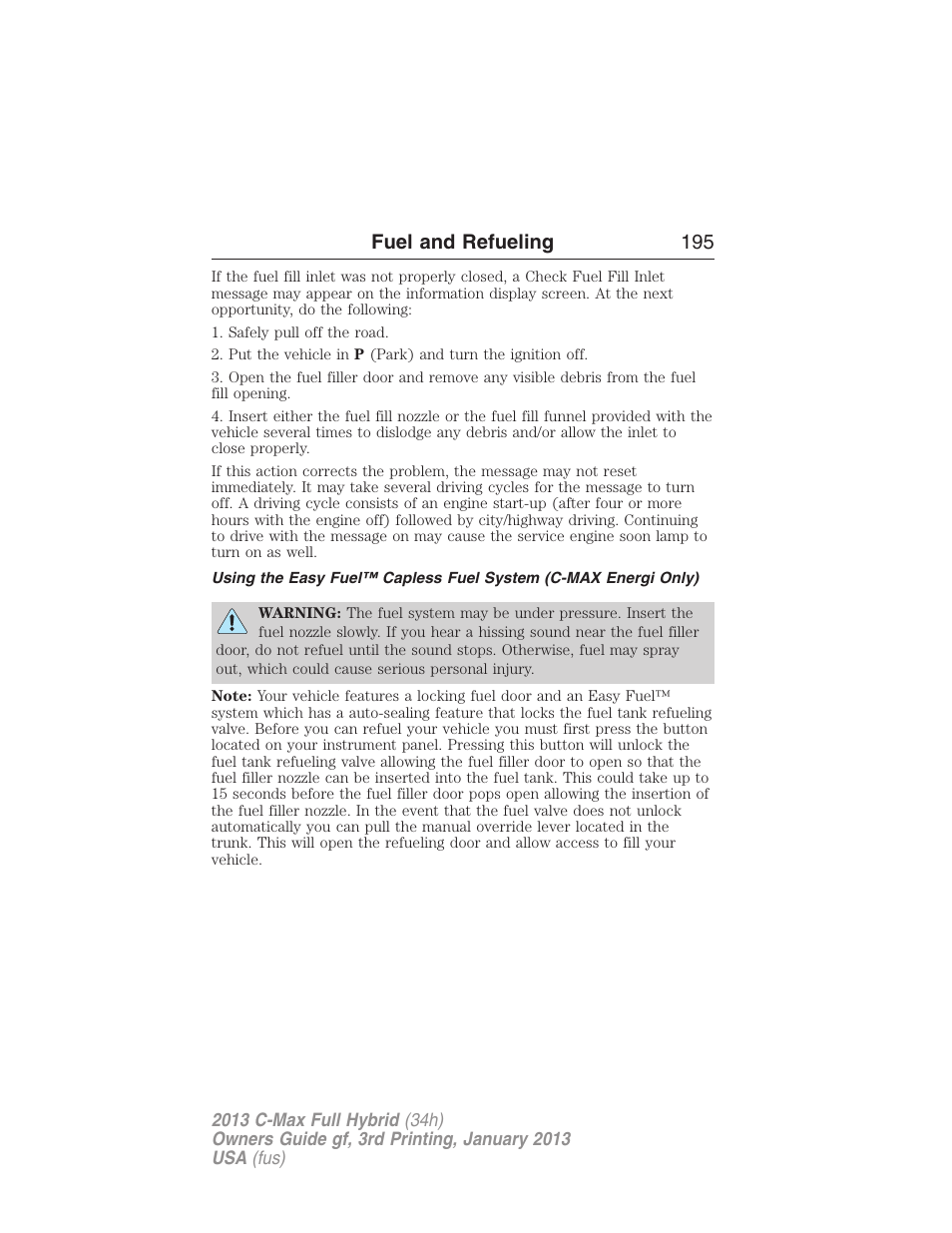 Fuel and refueling 195 | FORD 2013 C-MAX Hybrid v.3 User Manual | Page 196 / 552