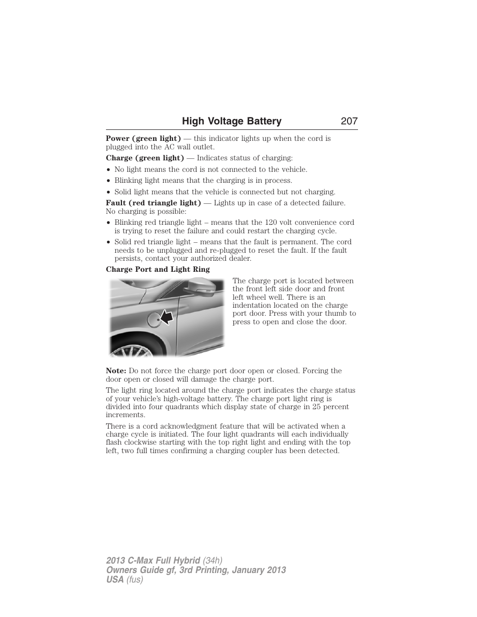 High voltage battery 207 | FORD 2013 C-MAX Hybrid v.3 User Manual | Page 208 / 552