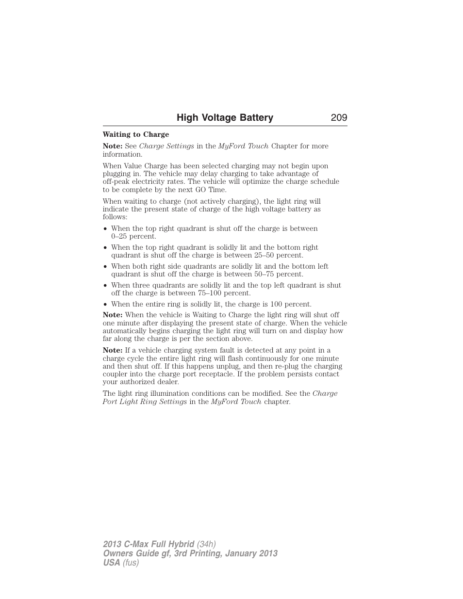 High voltage battery 209 | FORD 2013 C-MAX Hybrid v.3 User Manual | Page 210 / 552