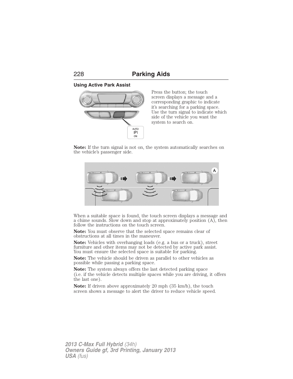 Using active park assist, 228 parking aids | FORD 2013 C-MAX Hybrid v.3 User Manual | Page 229 / 552