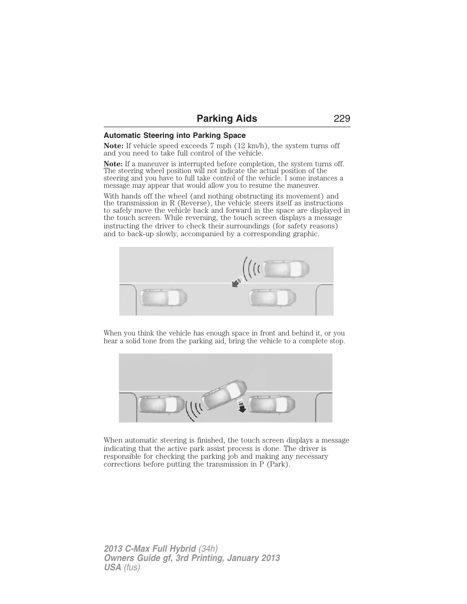 Automatic steering into parking space, Parking aids 229 | FORD 2013 C-MAX Hybrid v.3 User Manual | Page 230 / 552