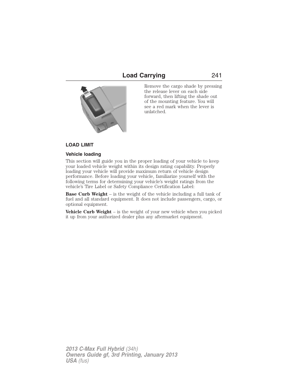 Load limit, Vehicle loading, Load carrying 241 | FORD 2013 C-MAX Hybrid v.3 User Manual | Page 242 / 552