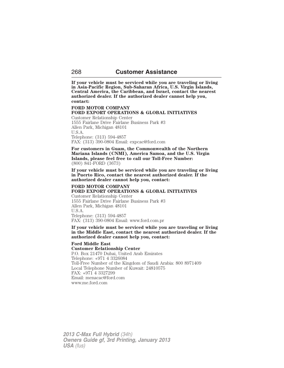 268 customer assistance | FORD 2013 C-MAX Hybrid v.3 User Manual | Page 269 / 552