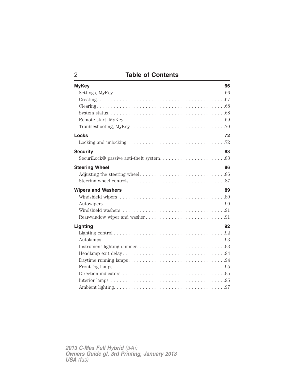 2table of contents | FORD 2013 C-MAX Hybrid v.3 User Manual | Page 3 / 552