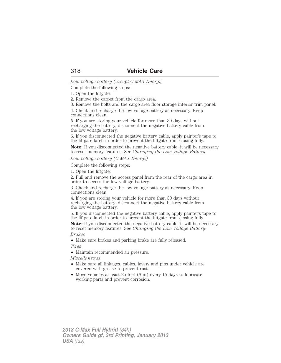 318 vehicle care | FORD 2013 C-MAX Hybrid v.3 User Manual | Page 319 / 552