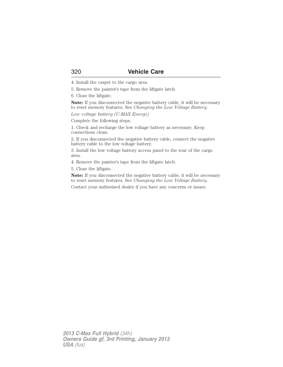 320 vehicle care | FORD 2013 C-MAX Hybrid v.3 User Manual | Page 321 / 552