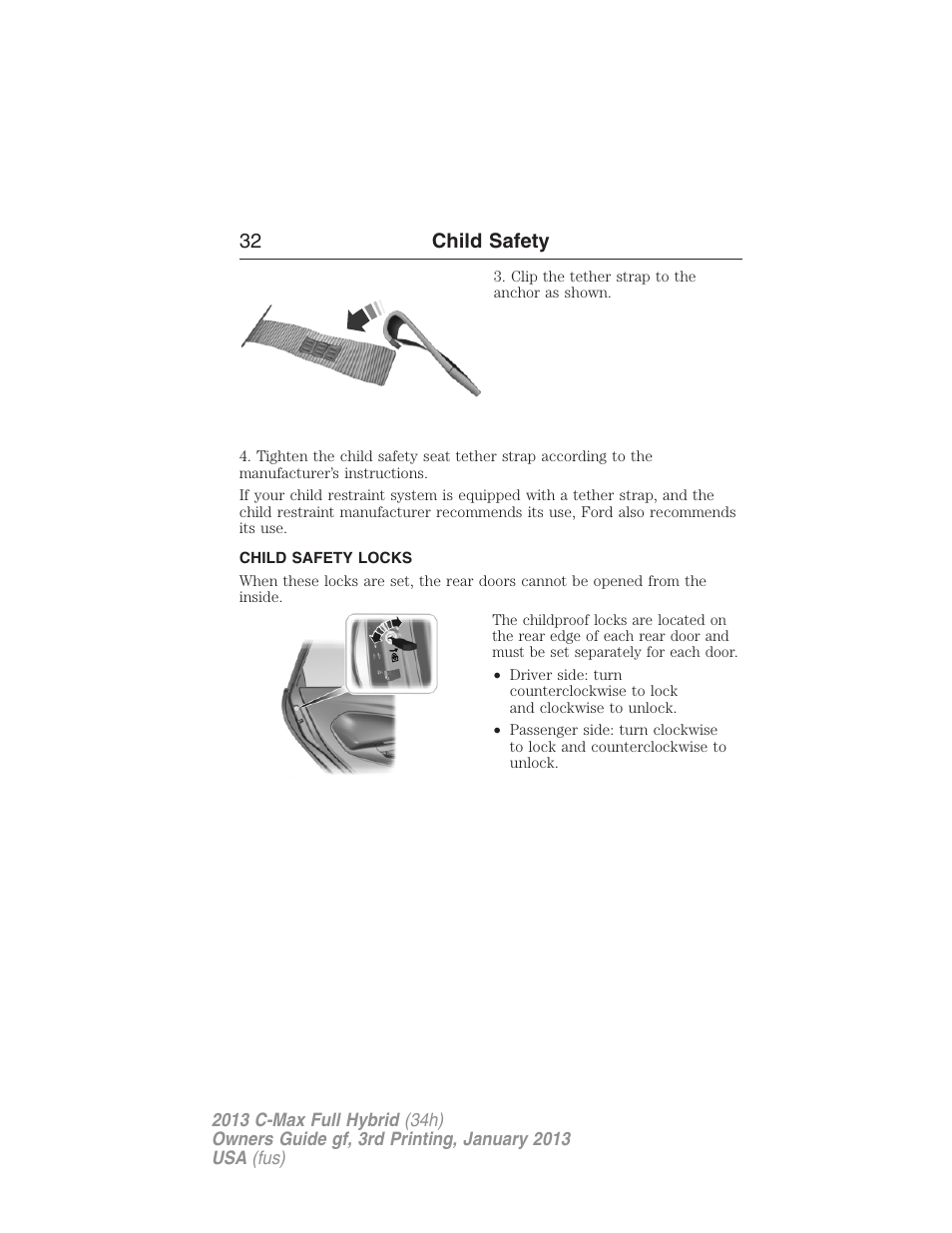 Child safety locks, 32 child safety | FORD 2013 C-MAX Hybrid v.3 User Manual | Page 33 / 552