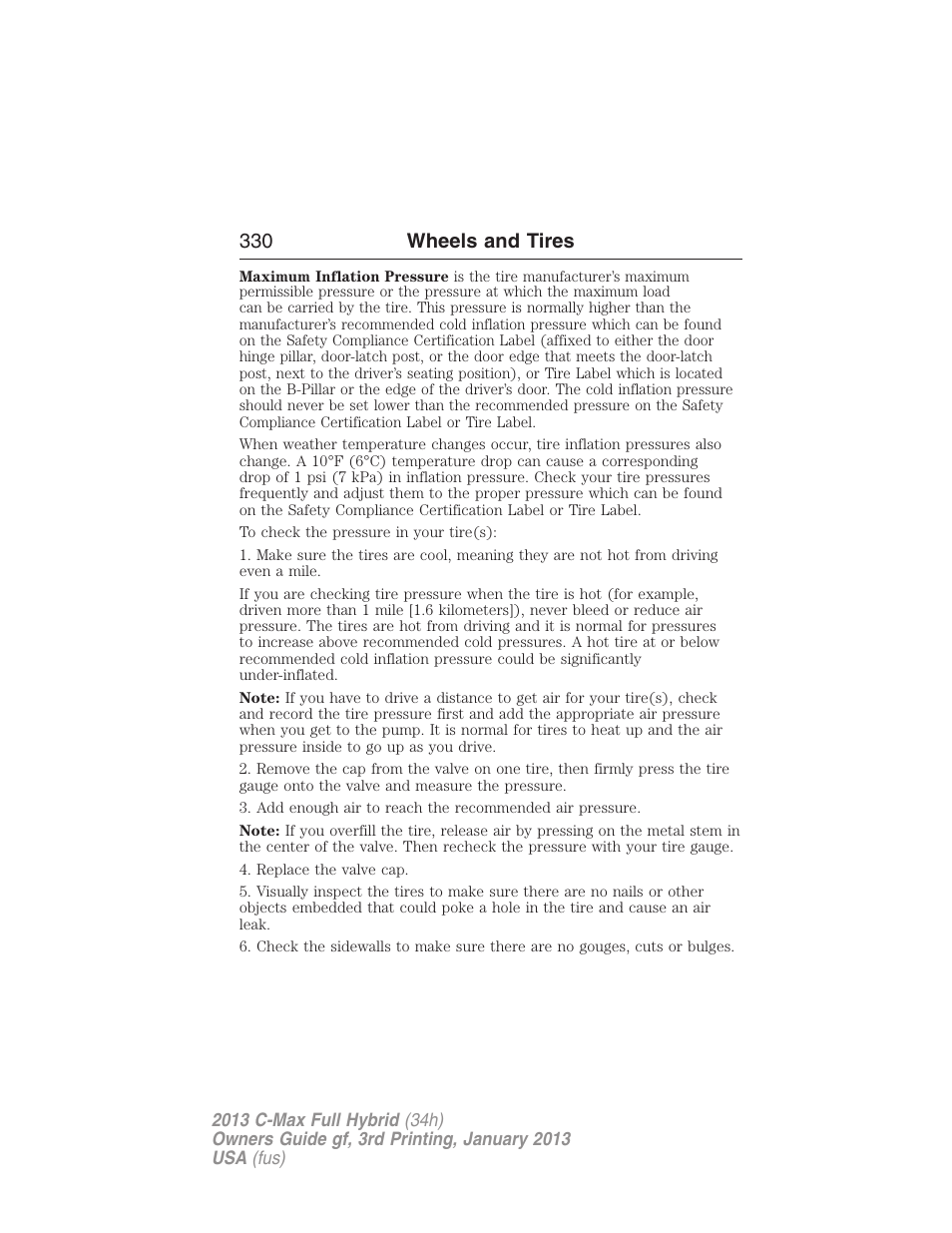 330 wheels and tires | FORD 2013 C-MAX Hybrid v.3 User Manual | Page 331 / 552