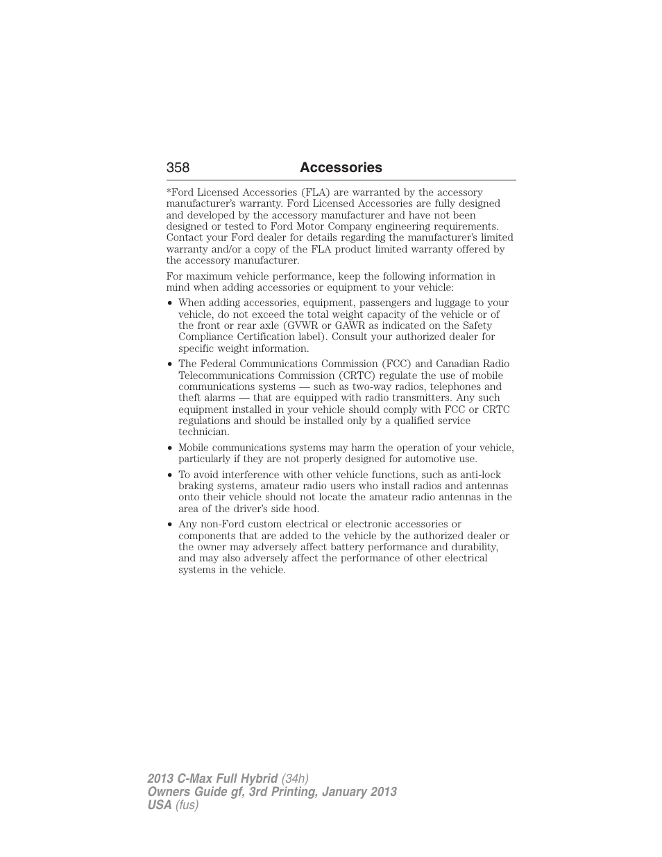 358 accessories | FORD 2013 C-MAX Hybrid v.3 User Manual | Page 359 / 552